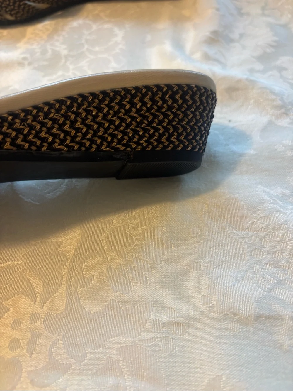 Eric Javits Black and Tan Woven Wedge Sandals, Size 65N